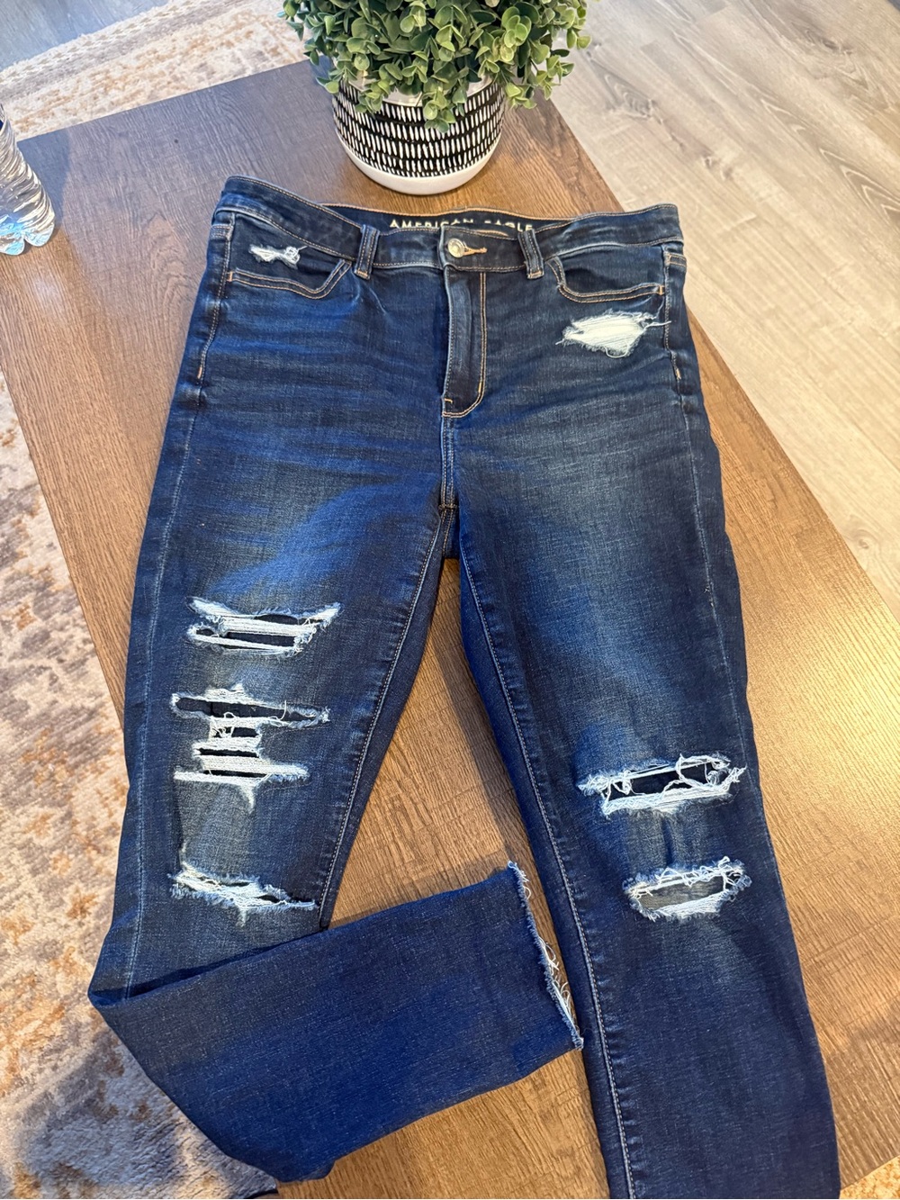 American Eagle Outfitters Dark Indigo Ripped Skinny Jeans